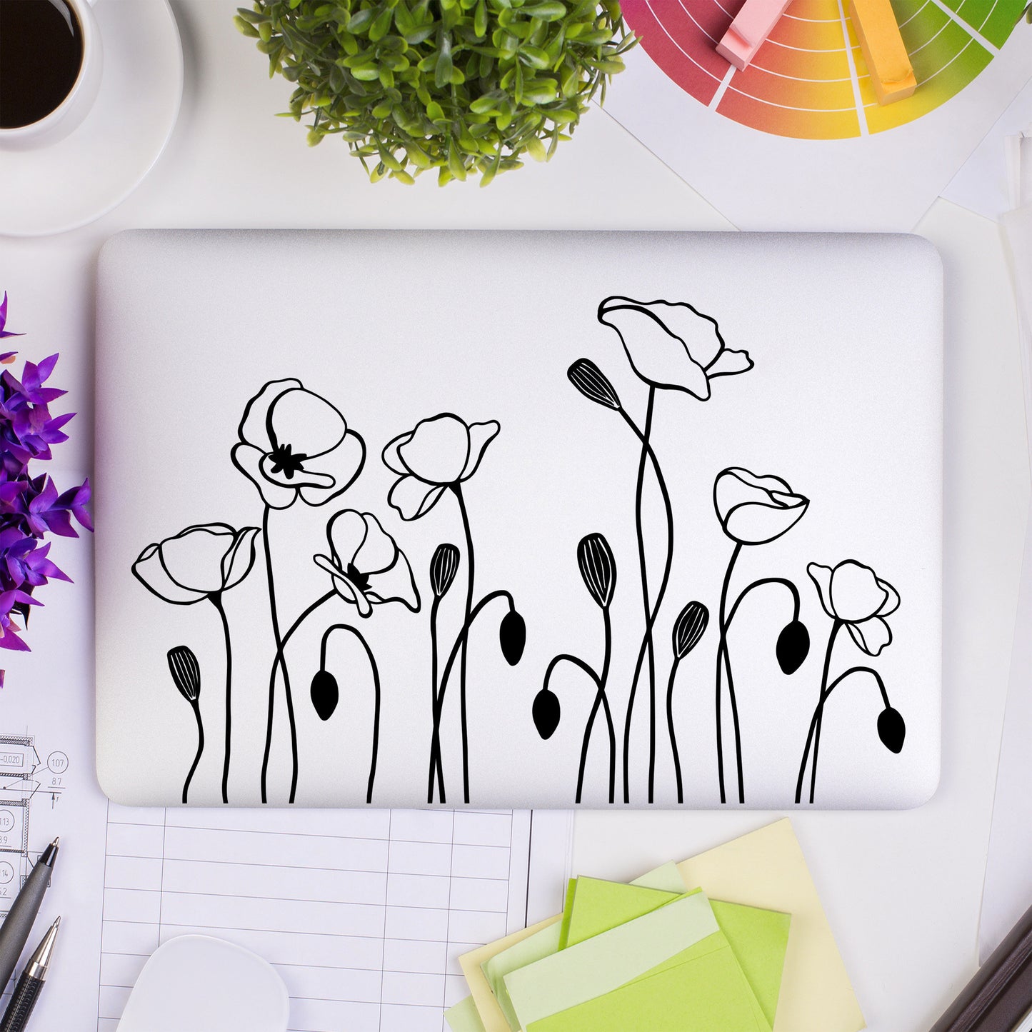 Poppy Flower Laptop Decal - Floral Macbook Decal - California Poppy Flower Sticker