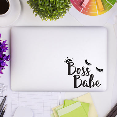 Boss Babe Laptop Decal - Girl Boss MacBook Sticker - Crown and Eyelashes