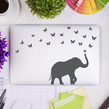 Elephant & Butterflies Macbook Decal - Elephant Laptop Decal - Butterfly Decal