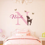Initial & Name Decal with Fawn and Birds - Deer Wall Decal - Girls Name Decal - Large