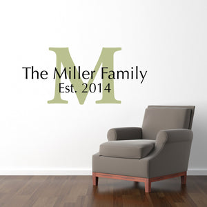 Last Name Decal - Personalized Name with Initial and Established Date - Large Wall Decal 2