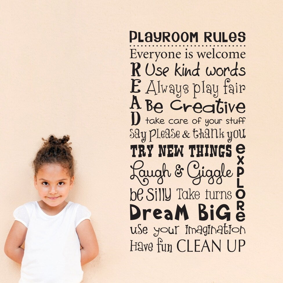 Playroom Rules Wall Decal - Children Wall Decal Art - Rules Wall Sticker - Vertical Large