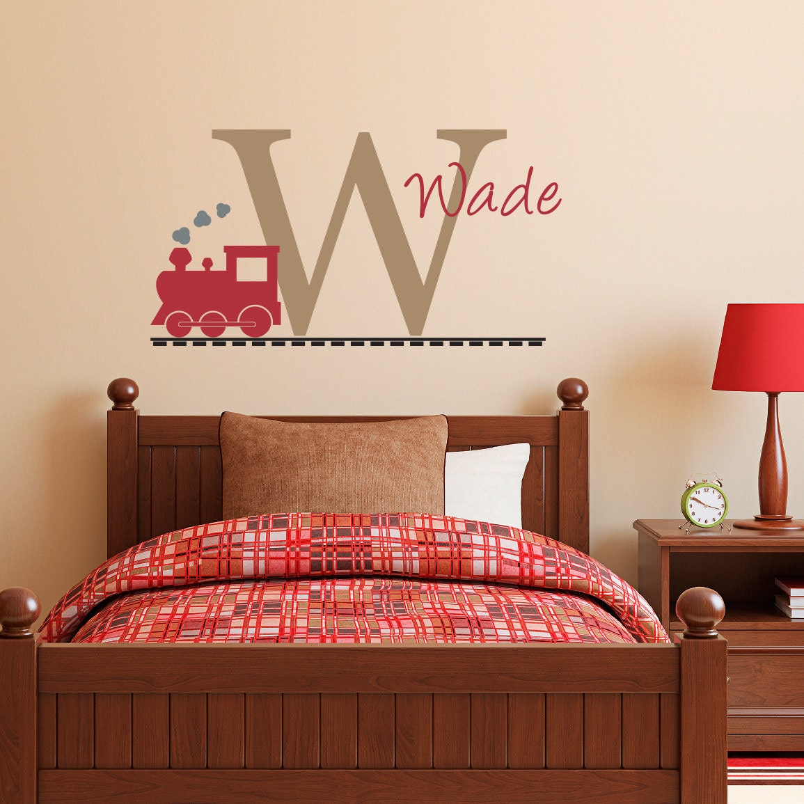 Initial Wall Decal with Name and Train - Personalized Name Decal - Train Wall Decal - Medium