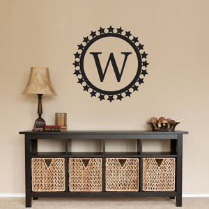 Personalized Initial Circle Wall Decal with Stars - Last Name Initial Decal - Large