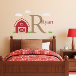 Initial, Name & Barn Wall Decal Set - Boys Name and Initial Decal - Personalized Boy Decal - Medium