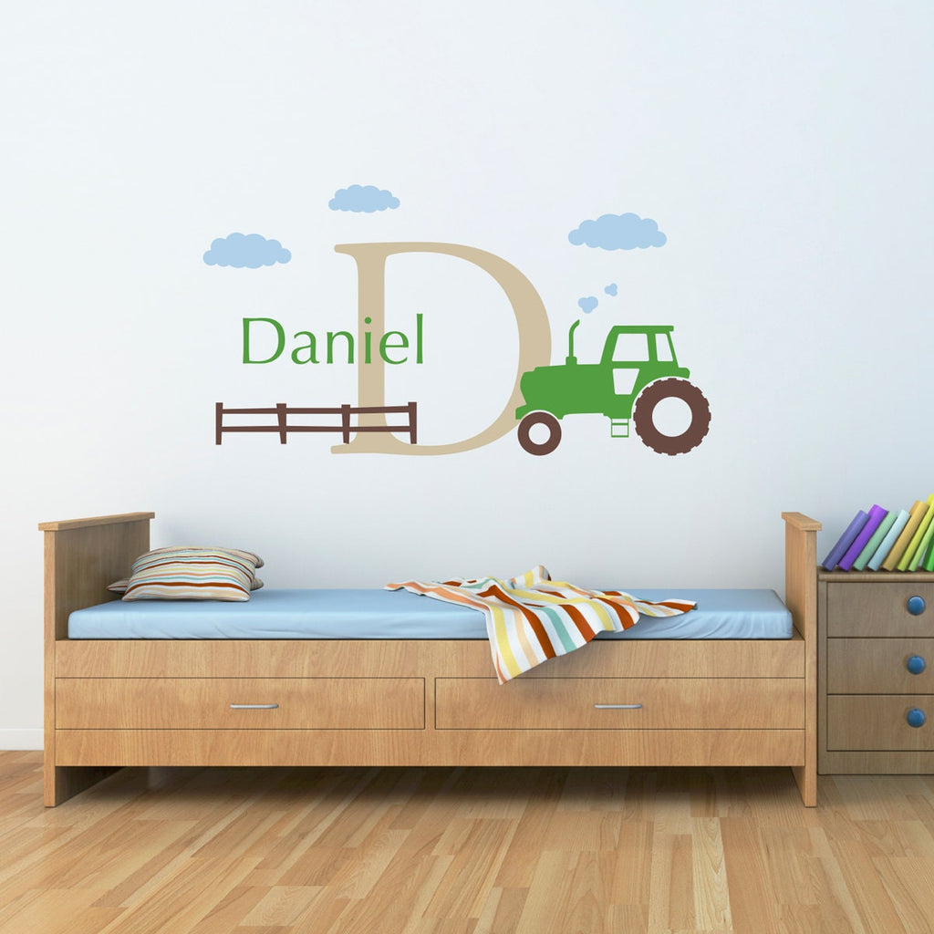 Tractor Wall Decal Set - Boys Name and Initial Decal - Personalized Boy Decal - Large