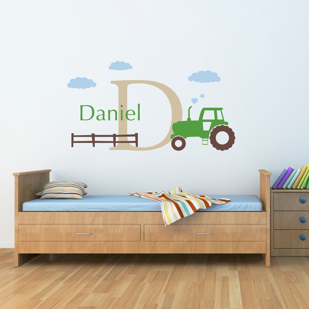 Tractor Wall Decal Set - Boys Name and Initial Decal - Personalized Boy Decal - Large