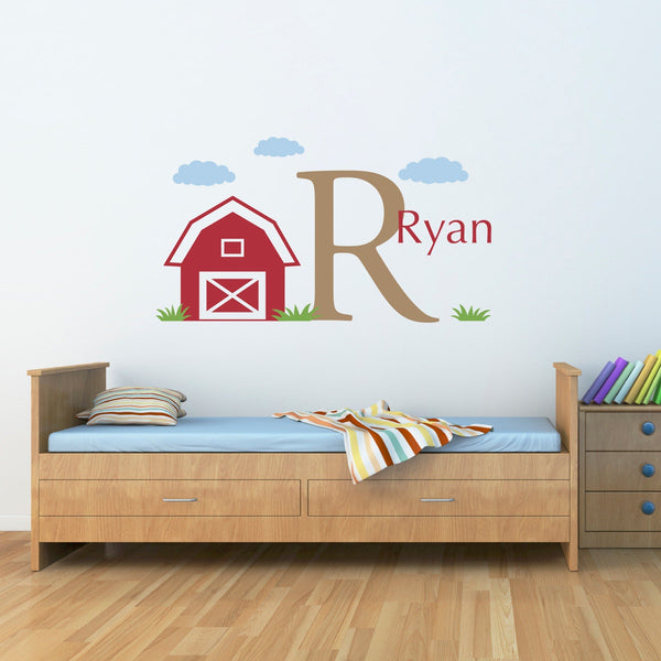 Personalized Barn Wall Decal - Boys Name and Initial Decal - Personalized Boy Decal - Large