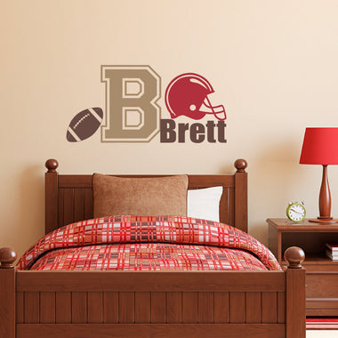 Football Wall Decal with Initial & Name - Sports Wall Decal - Boy Bedroom Wall Art - Medium
