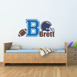 Custom Name Wall Decal with initial and Football - Sports Wall Art - Boy Bedroom Wall Decal - Large