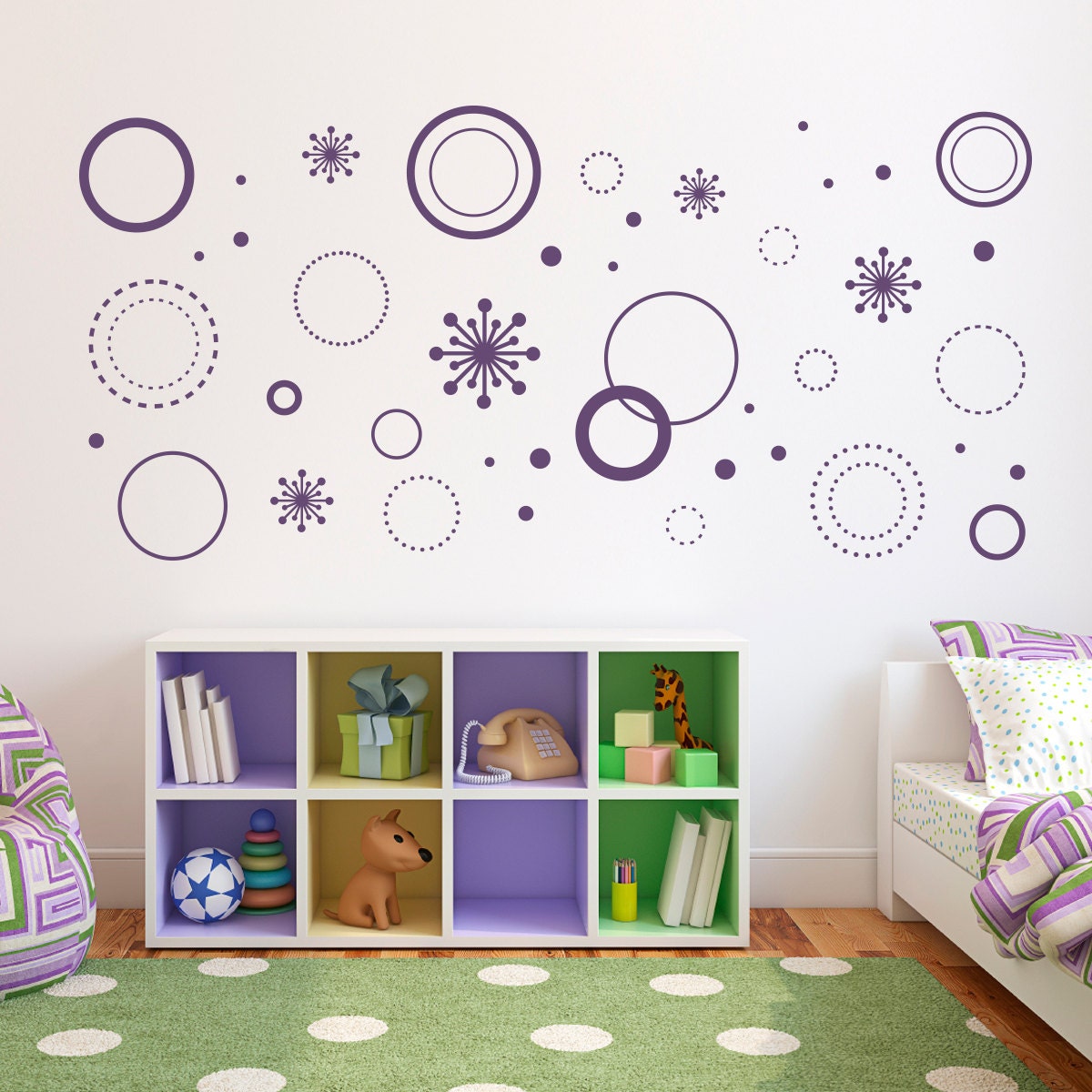 Crazy Circles Wall Decal - Circle Wall Art - Starburst Decals - Girl Bedroom Decal Set