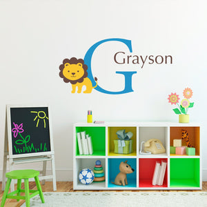Lion Wall Decal with Initial & Name - Personalized Children Wall Decal - Lion Decal - Medium
