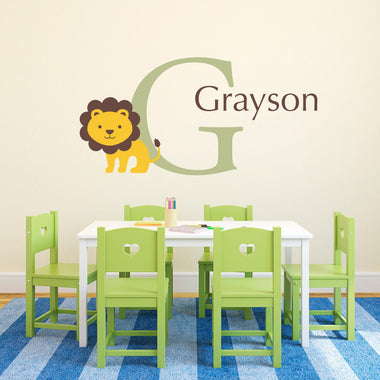 Lion Decal with Name & Initial - Custom Children Wall Decal - Lion Decal - Large