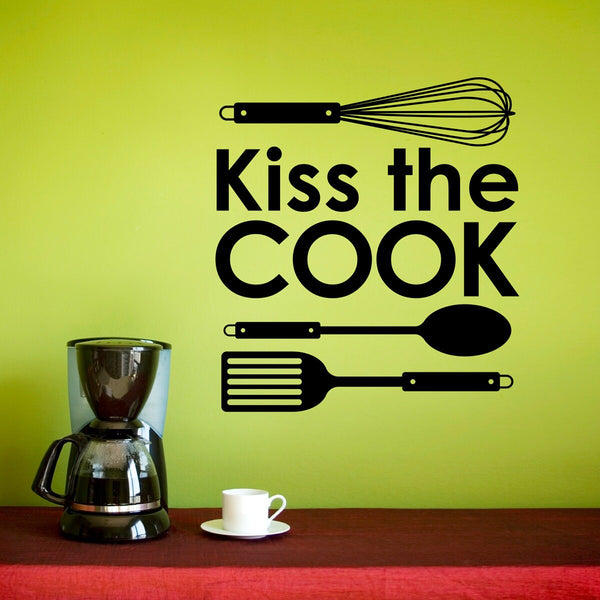 Kiss the Cook Decal | Whisk Spoon Flipper | Kitchen Wall Decor