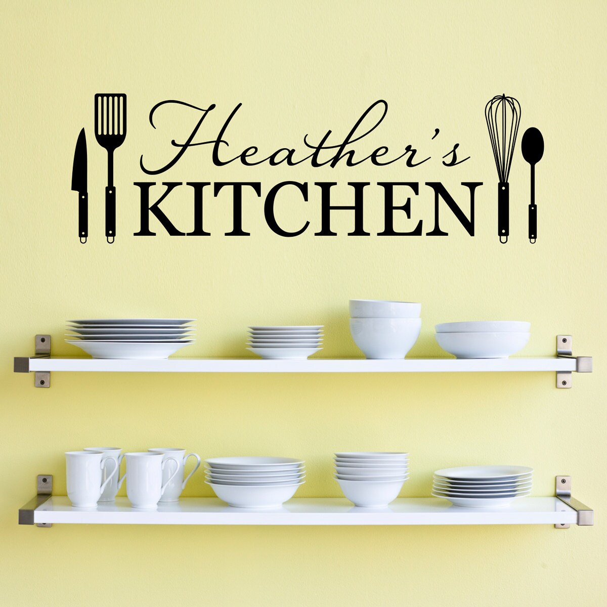 Personalized Name Kitchen Wall Decal - Kitchen Utensils Wall Art