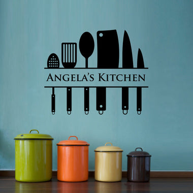 Kitchen Wall Decal - Custom Name Decal - Kitchen Utensil Wall Art - Large