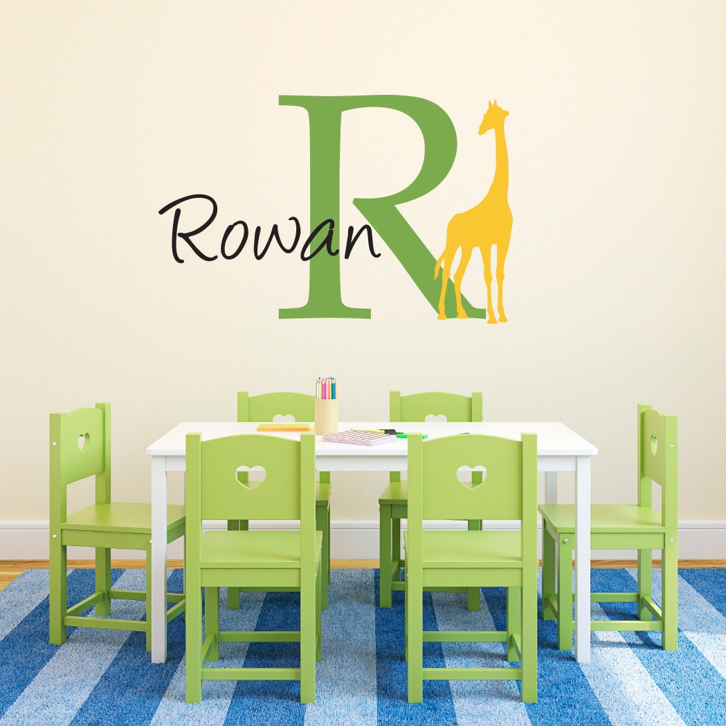 Giraffe Wall Decal with Initial & Name - Custom Name Decal - Giraffe Wall Sticker - Large 2