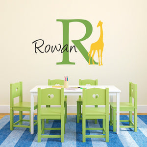 Giraffe Wall Decal with Initial & Name - Custom Name Decal - Giraffe Wall Sticker - Large 2