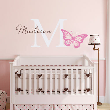 Butterfly Wall Decal - Girls Name and Initial Sticker - Girl Bedroom Decor - Butterfly Sticker - Large