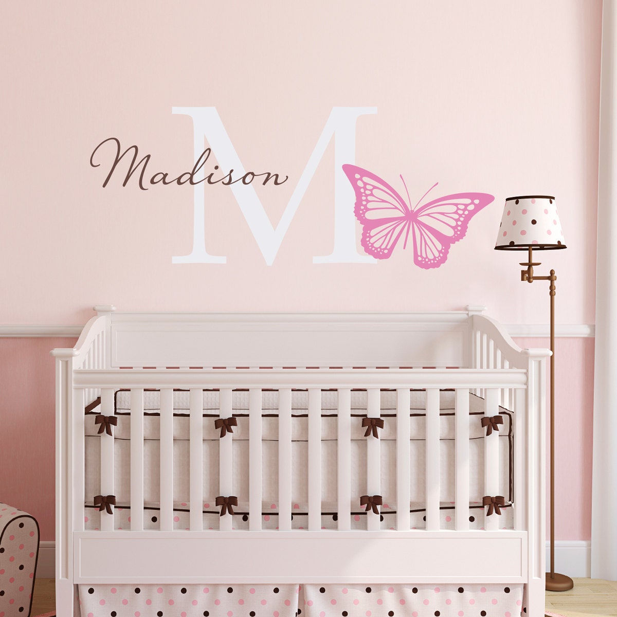 Butterfly Wall Decal - Girls Name and Initial Sticker - Girl Bedroom Decor - Butterfly Sticker - Large
