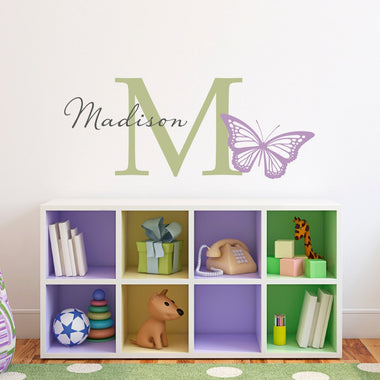 Butterfly Wall Decal with Initial & Name - Initial Girls Name Butterfly Decals - Butterfly Wall Art - Medium