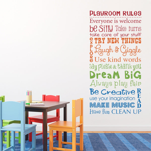 Playroom Rules Wall Decal - Multiple Color Version - Vertical Large