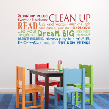 Play Room Rules Wall Decal - Multiple Color Version - Horizontal Medium
