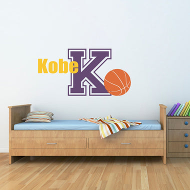 Basketball Decal with Name & Initial - Sports Wall Decal - Boy Bedroom Wall Art - Basketball Wall Decal - Large