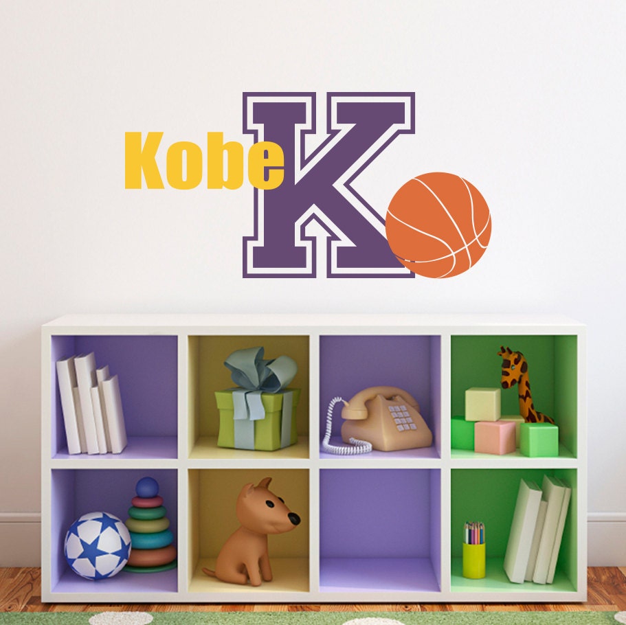Basketball Wall Decal with Initial & Name - Sports Wall Decal - Boy Bedroom Wall Art - Medium