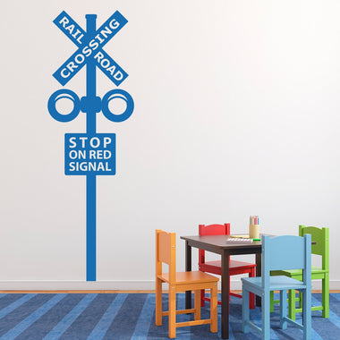 Railroad Crossing Wall Decal - Train Crossing Sign Decal - Train Wall Decor - 6 foot