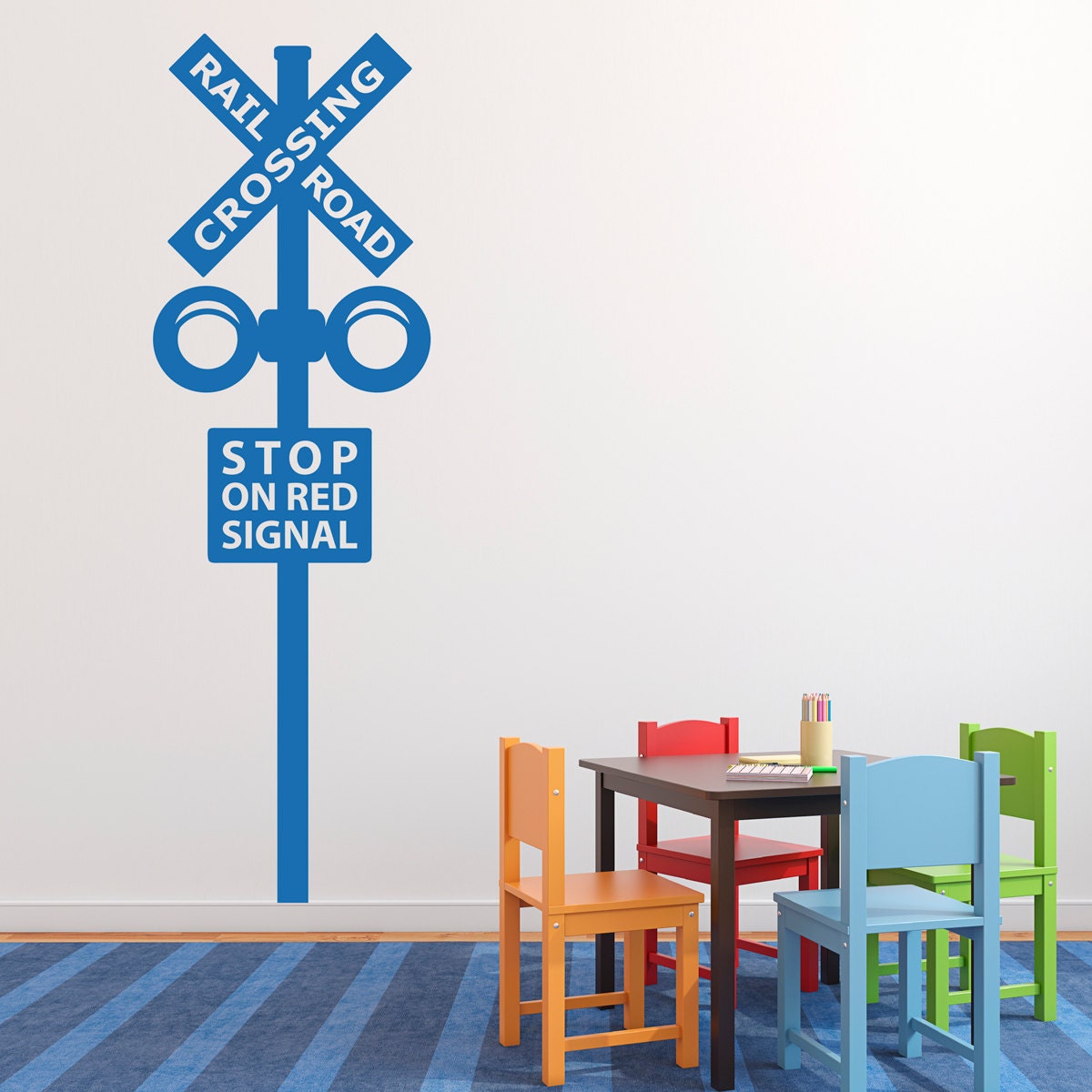Railroad Crossing Wall Decal - Train Crossing Sign Decal - Train Wall Decor - 6 foot