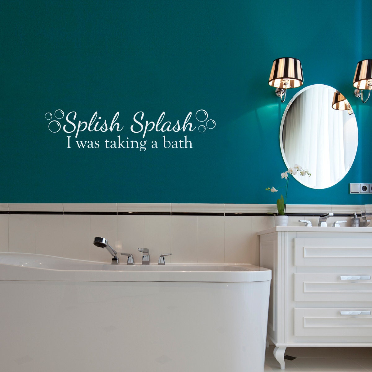 Splish Splash Wall Decal with bubbles - I was taking a bath decal - Bathroom Wall Decal