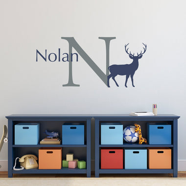 Deer Initial Name Wall Decal Set - Buck Wall Decal - Personalized Wall Art - Large