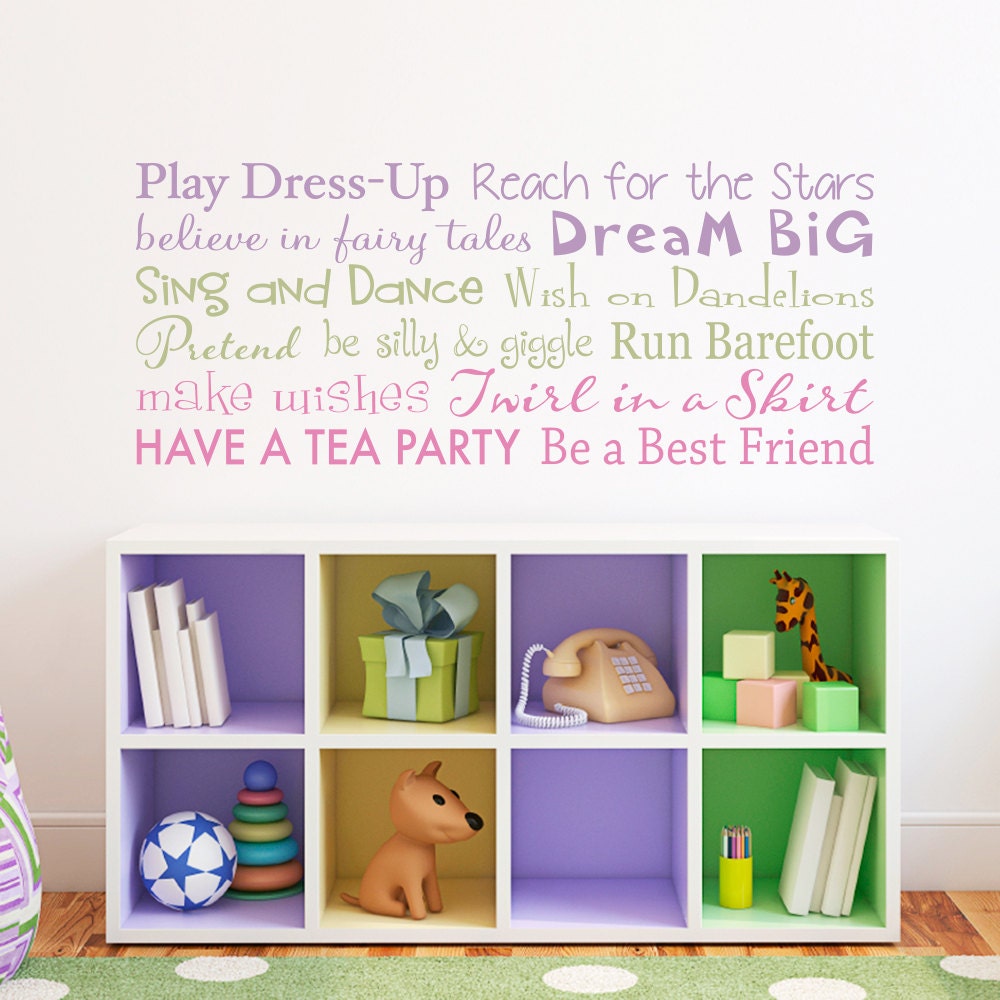 Girls Rules Wall Decal | Playroom Rules for Girls | Play Dress Up | Have a Tea Party | Girl Bedroom Vinyl
