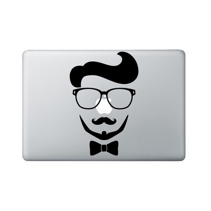 Hipster Laptop Decal - Hipster Macbook decal - Nerd Glasses, Mustache, Beard & Bow Tie Laptop Sticker
