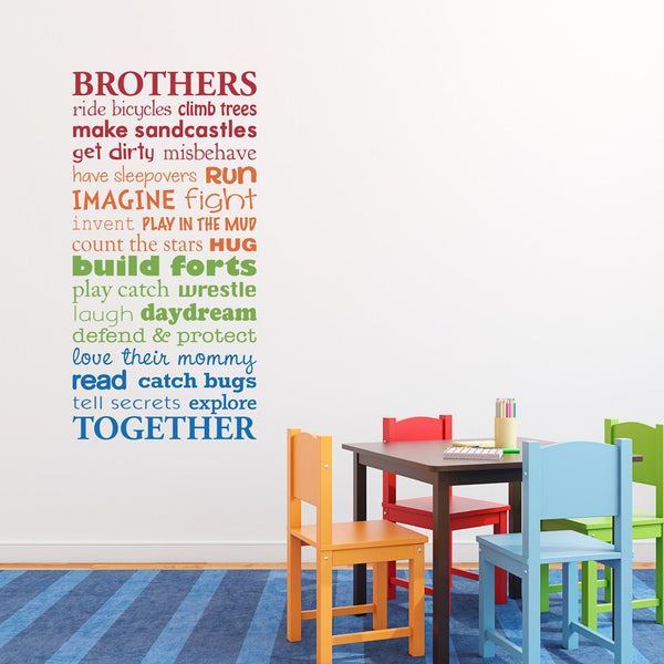 Brothers Together Wall Decal Quote | Brother Bedroom Decor | Rainbow Colors