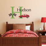 Personalized Race Car Wall Decal Set - Boys Name and Initial Decal - Racing Wall Decal - Medium