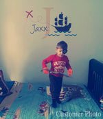 Pirate Ship Wall Decal with Initial & Name - Personalized Name Wall Decal - X marks the spot - Large