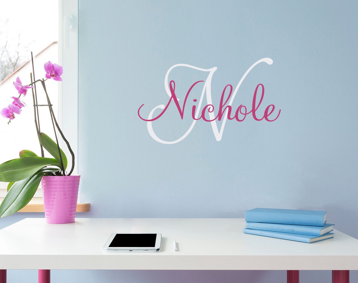 Initial & Name Wall Decal - Girls Name Decal - Initial Wall Sticker - Small (5)