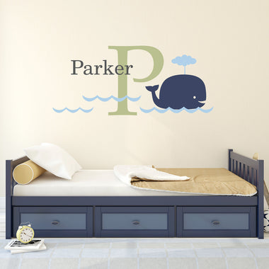 Big Whale, Initial & Name Decal Set - Kids Wall Decal - Whale Wall Sticker - Large