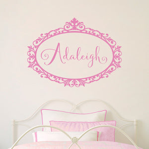 Personalized Girl Name Decal - Scroll Frame Decal - Personalized Wall Decal - Script Font Girl Bedroom Wall Sticker - Wall Decal for Girls