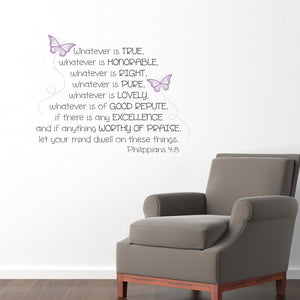 Philippians 4:8 Decal - Whatever is true - Christian Wall Decor - Bible Verse Decal - Medium